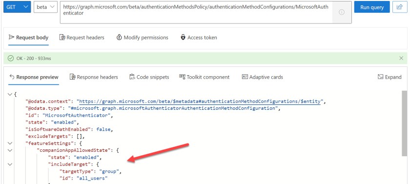 Checking the settings of the Azure AD Authentication Methods policy
Authenticator Lite