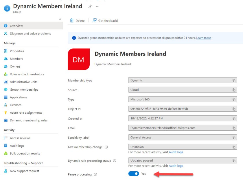 Pause processing for an Entra ID dynamic group
Pause membership processing