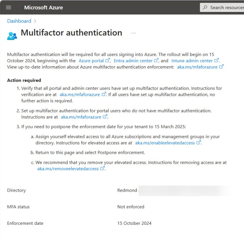 Form to request postponment of the Azure MFA enforcement date.