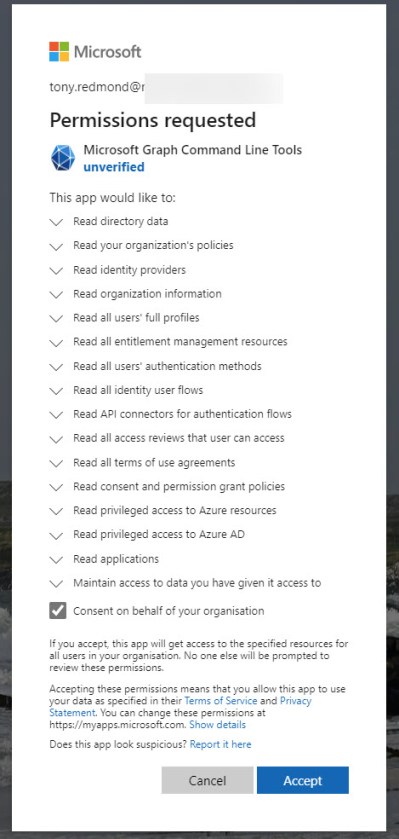 Requesting consent for the Graph permissions used by EntraExporter
