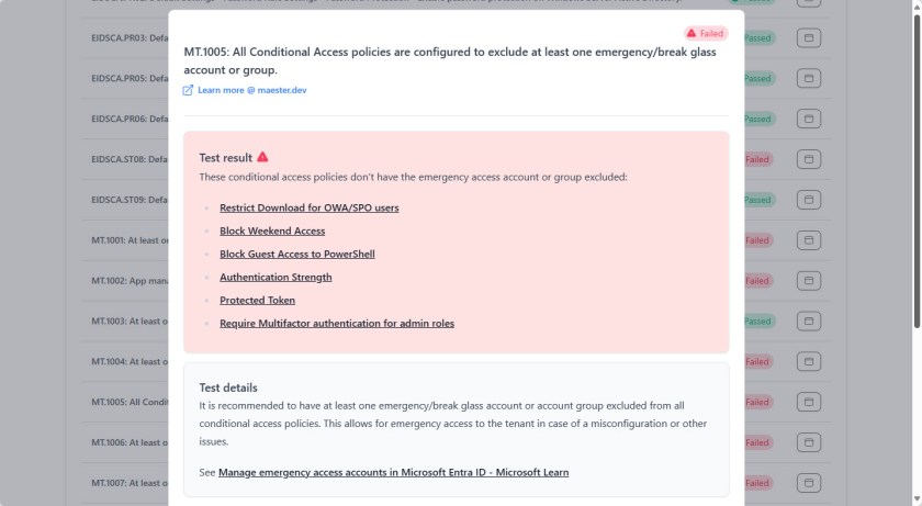 Details of a Maester failed test.
Maester tool output