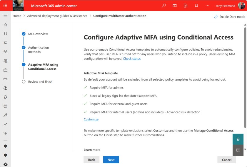MFA Wizard in the Microsoft 365 admin center.
Azure MFA