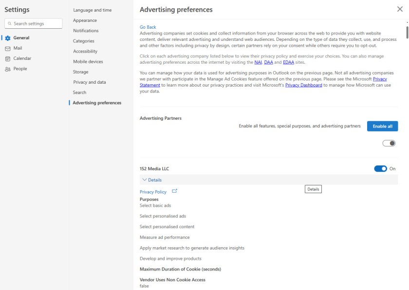 Advertising preferences for an Outlook.com account.
Monarch client security