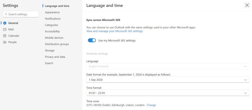 OWA Language and Time mailbox settings
Outlook settings API