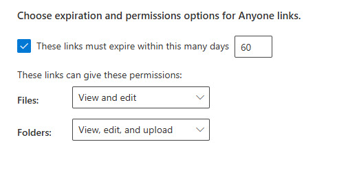 Setting the maximum expiration period for Anyone links
