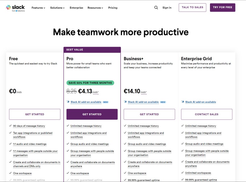 Slack pricing plans.
Teams anti-competitive behavior
