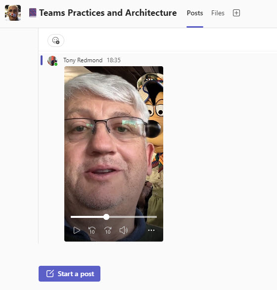Video clip posted to a channel conversation.