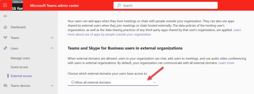 Teams external access allowed for all organizations
