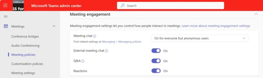 External meeting chat setting in the Teams admin center