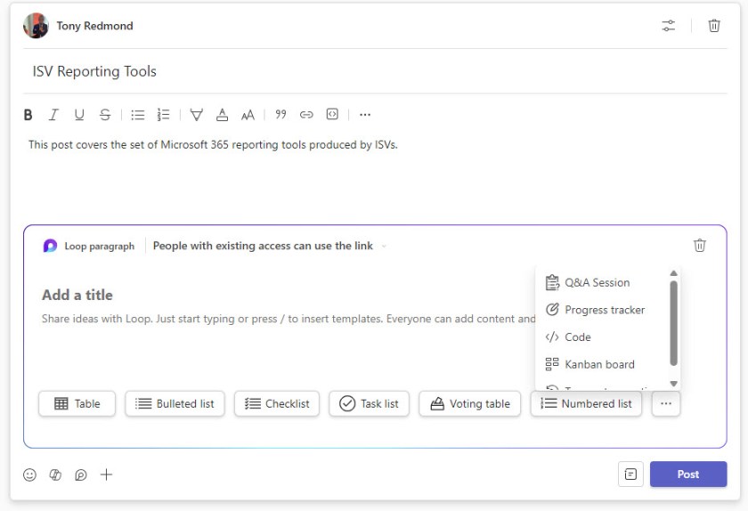 Changing the inserted Loop paragraph component to a different component type.