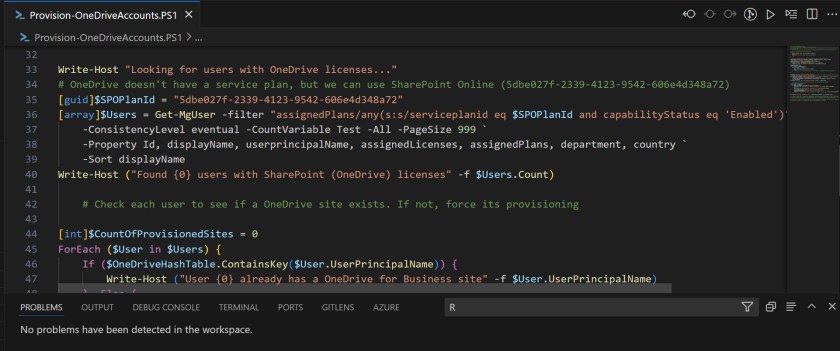 A complex Get-MgUser command.
Splatting